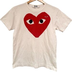 Women’s Comme Des Garçons Play, Double Heart, White T-Shirt, Medium